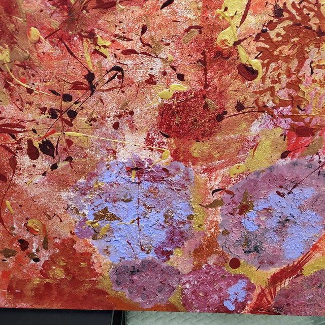 Textile Large Signed Abstract Expressionist Impasto Painting – Red, Ochre & Lime Contemporary Statement Art For Sale - Image 7 of 10
