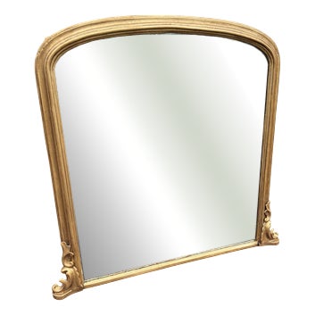 Large Antique English Gilt Arched Top Overmantle Mirror, 19th Century For Sale