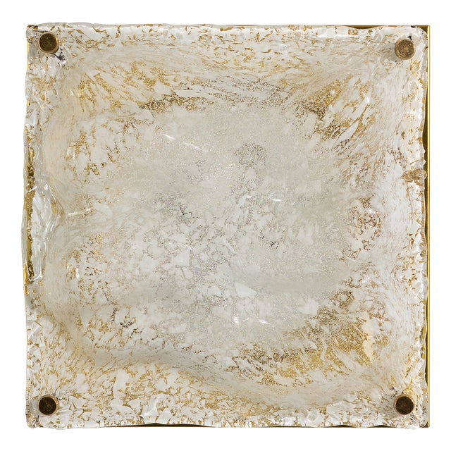 Murano Ice Glass Wall Lamp with Brass Backplate, Italy, 1970s For Sale