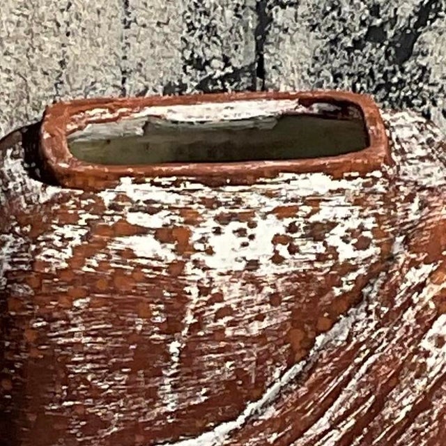 Terra Cotta Vintage Cube Terracotta Planter With Curvy Ridges For Sale - Image 8 of 12