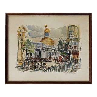 Vintage Watercolor Painting - Titled "El Capitolio", Caracas, Venezuela, Framed For Sale