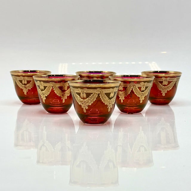 Italian Ruby Red Crystal Liqueur Cups with 24k Gold from Interglass, 1980s, Set of 6 For Sale - Image 11 of 11