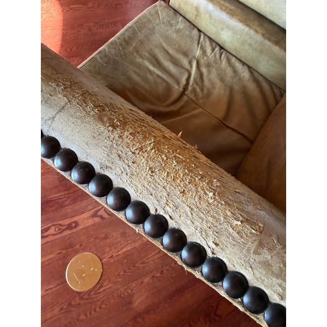 Mid 19th Century Knole Style Antique Leather 4 Seater Drop Arm Sofa and 2 Chairs For Sale - Image 12 of 12