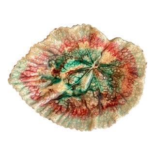 Antique Majolica Begonia Leaf Dish For Sale