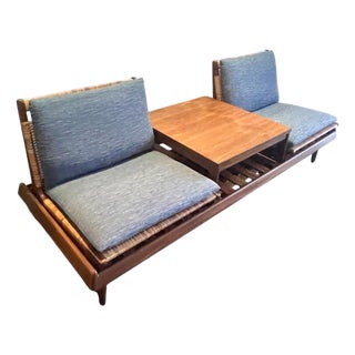 Vintage Teak and Cane Modular Sofa in Attributed to Hans Olsen For Sale