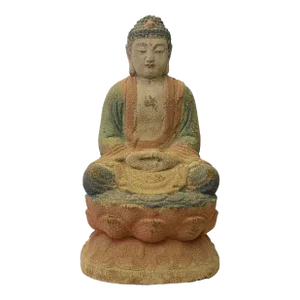 Rustic Wood Sitting Gautama Amitabha Shakyamuni Buddha Statue