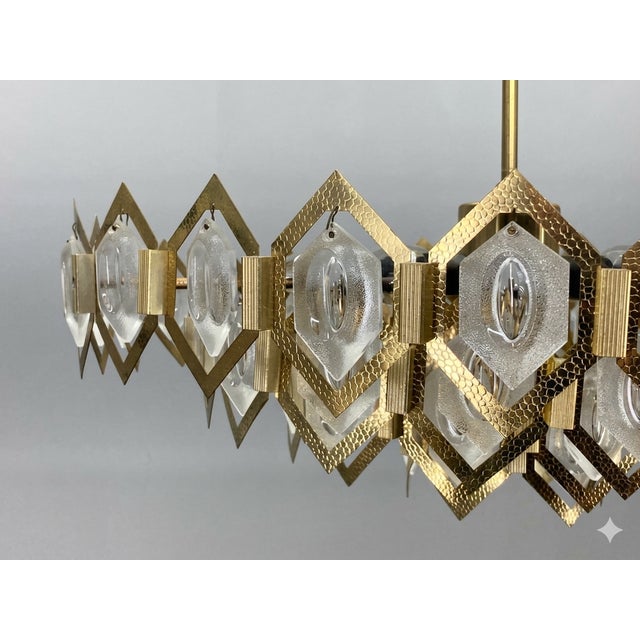 Faceted Glass and Brass Chandelier from Jaroslav Bejvl, Kamenický Šenov, Czechoslovakia, 1960s For Sale - Image 4 of 8