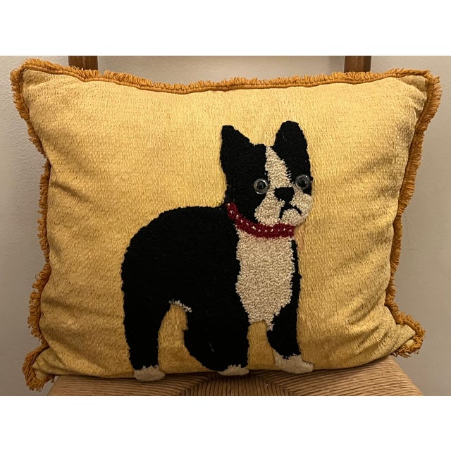 American 1940's Stumpwork Needlework of a Boston Terrier Fashioned as a Pillow For Sale - Image 3 of 10