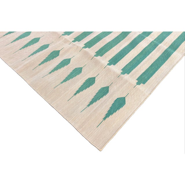 Handwoven Cotton Area Rug, Vegetable Dyed Yellow and Green Striped Dhurrie - 8'x10' For Sale - Image 6 of 10