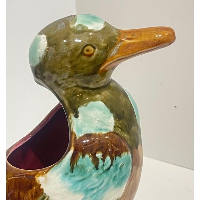 Look what just flew in for the season! This Antique French Majolica Duck Pitcher by Onnaing, c.1890. This duck pitcher by...