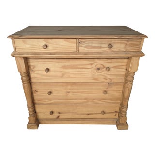 Vintage Solid Pine Wood 5 Drawer Dresser For Sale