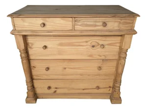 Vintage Solid Pine Wood 5 Drawer Dresser