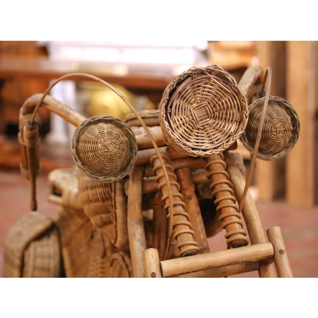 Wood Vintage Handwoven Wicker Motorcycle Sculpture Attributed to Tom Dixon For Sale - Image 7 of 14