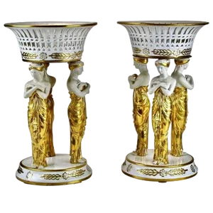 19th Century Paris Porcelain Neoclassical Corbeille or Centrepieces- A Pair