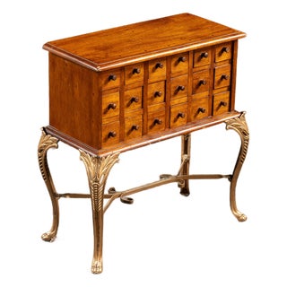 Early 20th Century 18-Drawer Apothecary Cabinet on Cabriole Brass Stand For Sale