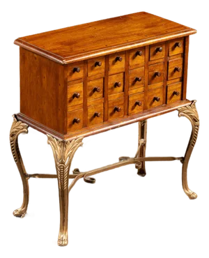 Early 20th Century 18-Drawer Apothecary Cabinet on Cabriole Brass Stand