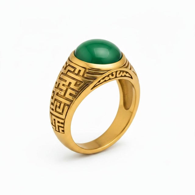 Arabic Calligraphy Green Onyx Signet Ring for Men. Diwani Calligraphy Men’s Ring Silver. Arabic Calligraphy Green Onyx...