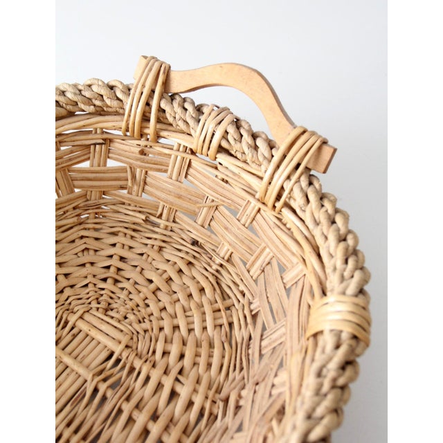 Vintage Wicker Catchall Basket With Wooden Handles For Sale - Image 10 of 10
