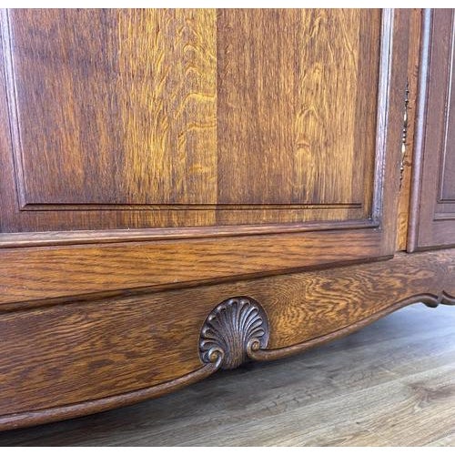 Vintage French Louis XVI Style Carved Oak 3-Door Armoire For Sale - Image 10 of 13