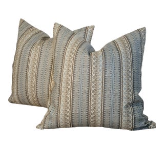 Jasper Eastlake 22" Single-Sided Pillows in Sky Blue & Brown - Set of 2 For Sale