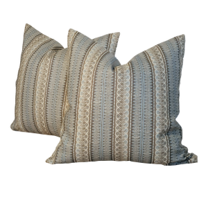 Jasper Eastlake 22" Single-Sided Pillows in Sky Blue & Brown - Set of 2