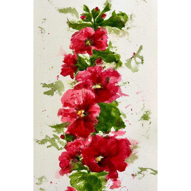 Original Watercolor Painting “Pink Hollyhocks” For Sale - Image 6 of 8