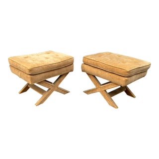 Billy Baldwin Style X Base Tufted Benches - a Pair For Sale