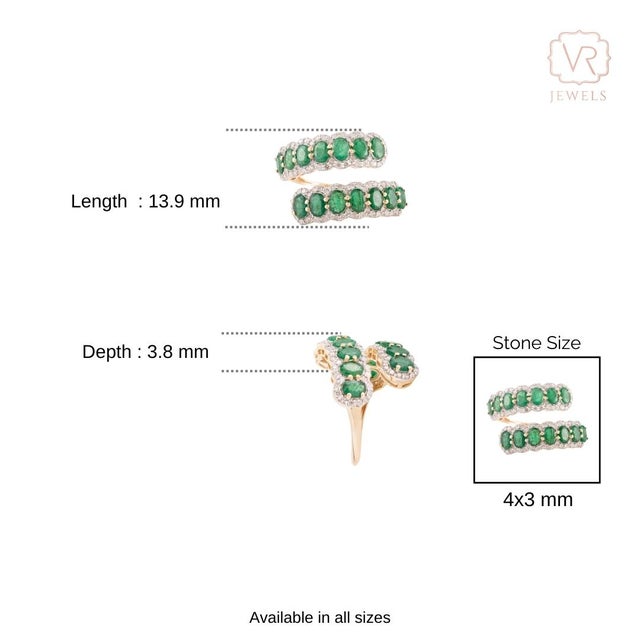 Natural 2 Ct Emerald Open Face Diamond Chic Cocktail Ring Size 6 in 14k Gold For Sale - Image 9 of 14