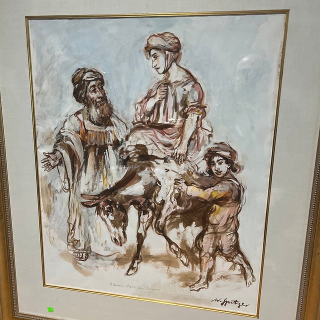 The School of Paris 20 Th Century Lithograph in Colour by Walter Spitzer( 1927-2021) Signed Framed Titled Agar and Ismael For Sale - Image 3 of 12