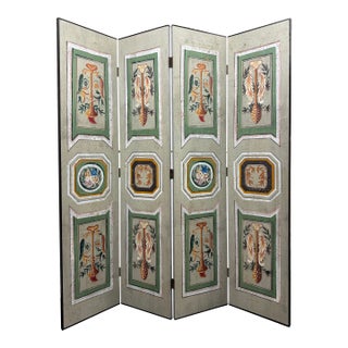 Vintage Trompe l'Oeil Four Panel Screen Divider For Sale