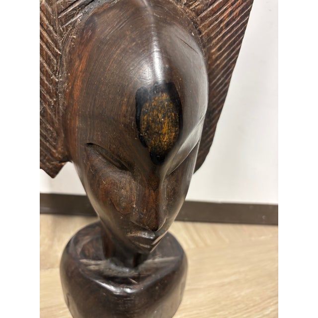 Mid 20th Century Carved African Female Bust | Ebony Hardwood Sculpture | 26” Tall Modernist Figurative Art For Sale - Image 14 of 14