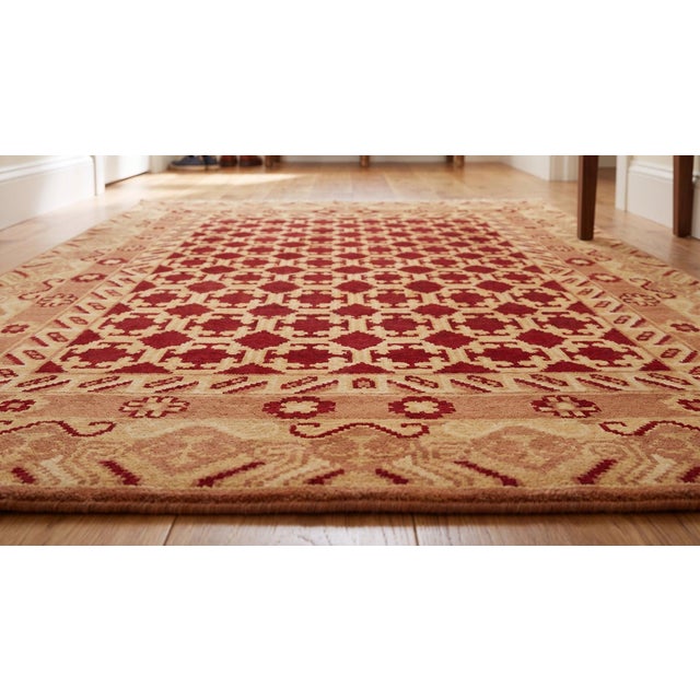 6x9 Coral Hand-Knotted Wool Linked Rosettes Geometric Modern Carpet Rug For Sale - Image 11 of 11