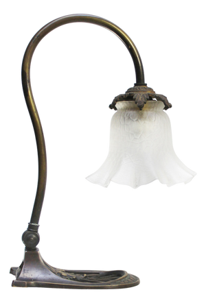 Art Nouveau French Brass & Frosted Glass Table Lamp