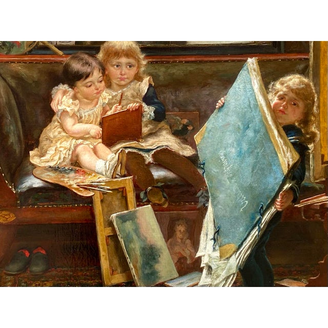 Edgard Farasyn, The Mischievous Little Artists, 1881, Oil on Canvas For Sale - Image 3 of 13