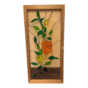 Tori Framed Stained Glass Floral Panel With Roses, Vintage