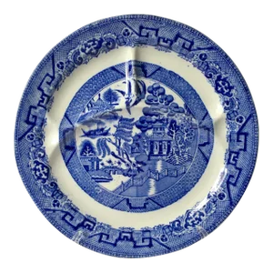 Antique English Blue Willow Ironstone Grill Plate