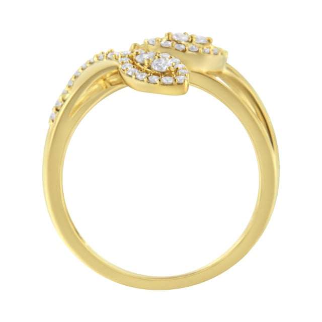 Haus of Brilliance 10K Yellow Gold 1/2 Cttw Round-Cut Diamond Layered Crossover Triple Leaf Bypass Ring (I-J Color, I1-I2 Clarity) - Size 10 For Sale - Image 4 of 6