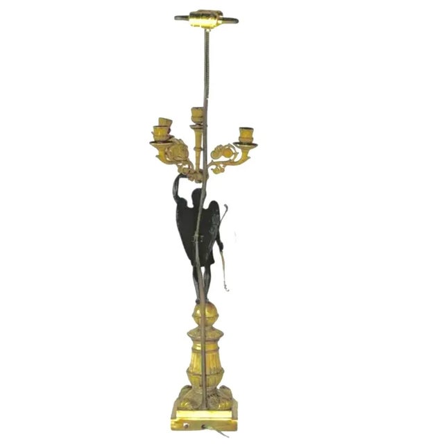 19th Century Empire Dore Patinated and Bronze Candelabra Lamp For Sale - Image 5 of 11