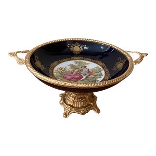 Early 20th Century Sevres Style Victorian Scene Gilt Bronze Mounted Porcelain Centerpiece For Sale