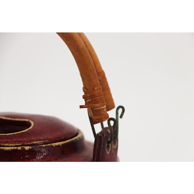 1900s Chinese Oxblood Glaze Stoneware Teapot With Bamboo Handles For Sale - Image 6 of 13