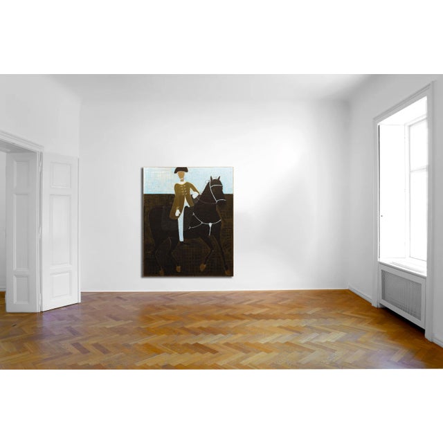 This large figurative oil painting is a reinterpretation of a painting by Agostino Masucci, Retrato ecuestre del Príncipe...