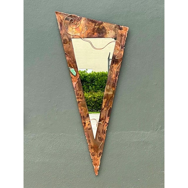 Vintage Post Modern Copper Triangle Wall Mirror For Sale - Image 10 of 12