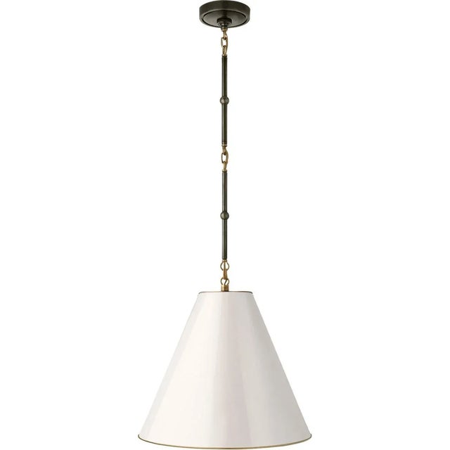 Goodman Small Hanging Light in Bronze and Hand-Rubbed Antique Brass with Antique White Shade Designer: Thomas O'Brien Min....