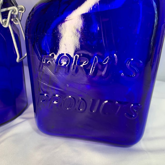 Set of 2 Vintage Cobalt Blue Kitchen Storage Jars - Made in France For Sale - Image 4 of 5