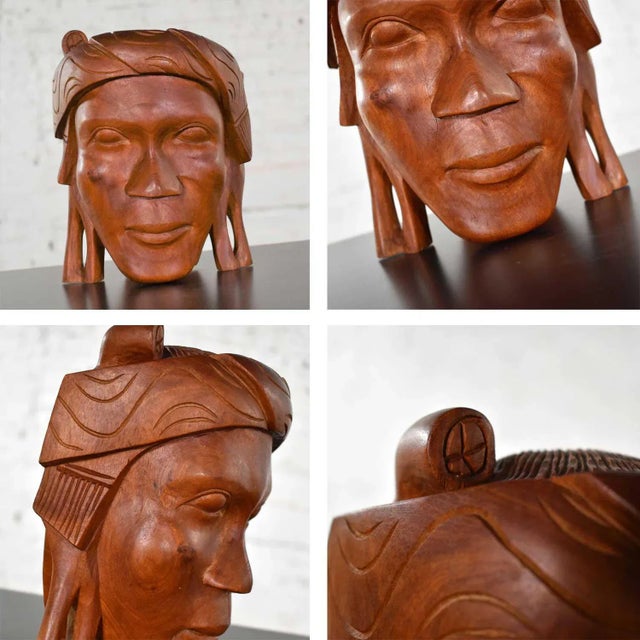 Vintage Mid 20th Century Tribal Carved Wood Figural Bookends Heads Only For Sale - Image 11 of 13