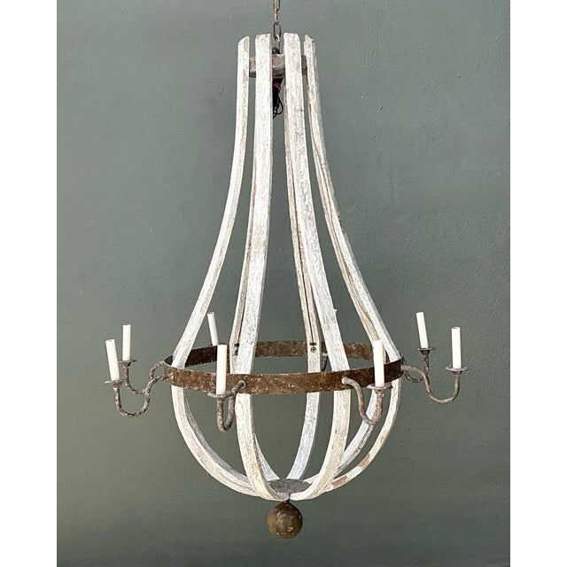 Vintage Rustic Wood and Metal Chandelier For Sale - Image 10 of 12