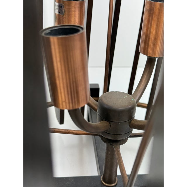 Brass 1960s Mid-Century Modern Walnut & Brass Slat Table Lamps, Sculptural Barrel Form, a Pair For Sale - Image 8 of 12