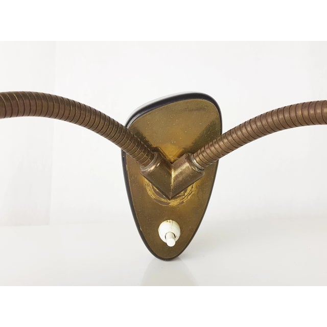 Red & Green Brass and Black Wood Adjustable Wall Lamp, 1960s For Sale - Image 9 of 12