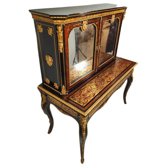 Brown 19th Century Ebonised Boulle Bonheur Du Jour Cabinet For Sale - Image 8 of 14
