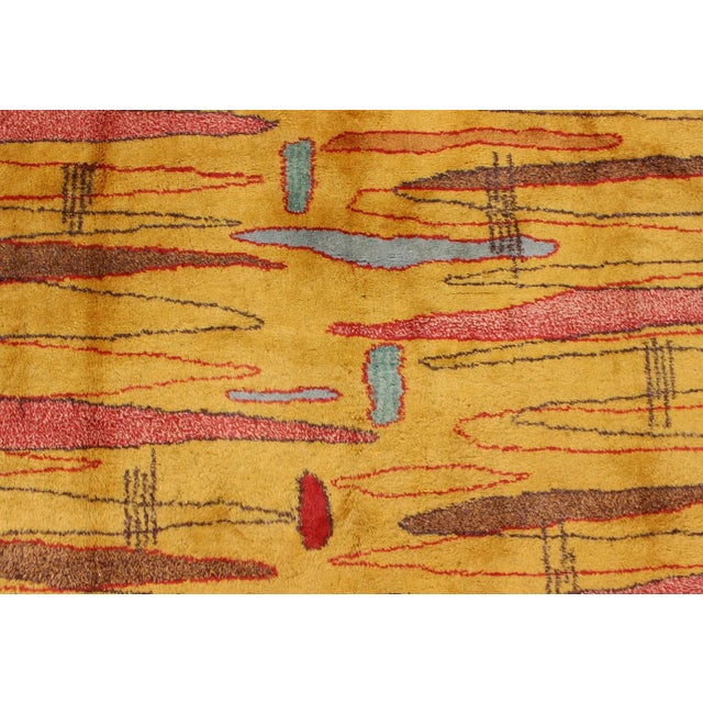 Mid 20th Century Vintage Modern Rug With Yellow Background and Multicolored Etched Pattern For Sale - Image 10 of 13